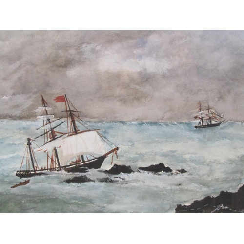 1295 - W GOLDSACK 1892 - PAIR, SEASCAPES WITH SAILING VESSELS IN ROUGH WATER, 25CM X 35CM