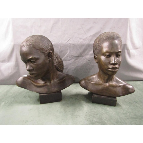 1314 - TWO COMPOSITE BRONZED BUSTS 50cms H