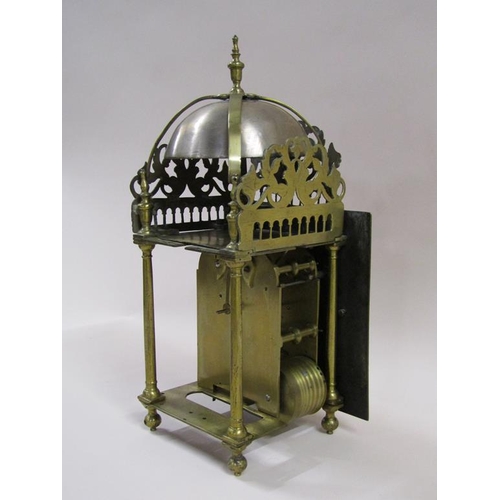 11 - An 18c English lantern clock, the dial signed Thos. Hully, Coggshall and converted in the 19c to a s... 