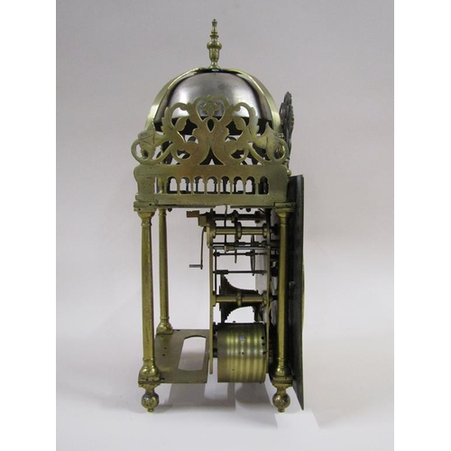 11 - An 18c English lantern clock, the dial signed Thos. Hully, Coggshall and converted in the 19c to a s... 