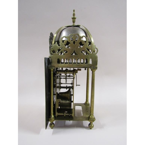 11 - An 18c English lantern clock, the dial signed Thos. Hully, Coggshall and converted in the 19c to a s... 