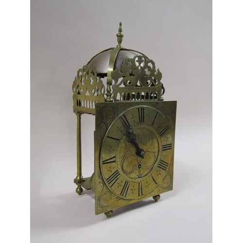 11 - An 18c English lantern clock, the dial signed Thos. Hully, Coggshall and converted in the 19c to a s... 