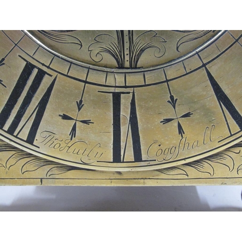 11 - An 18c English lantern clock, the dial signed Thos. Hully, Coggshall and converted in the 19c to a s... 