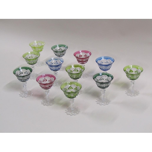 129 - A set of twelve Val St. Lambert Verrept harlequin cocktail glasses, each 12cm h.