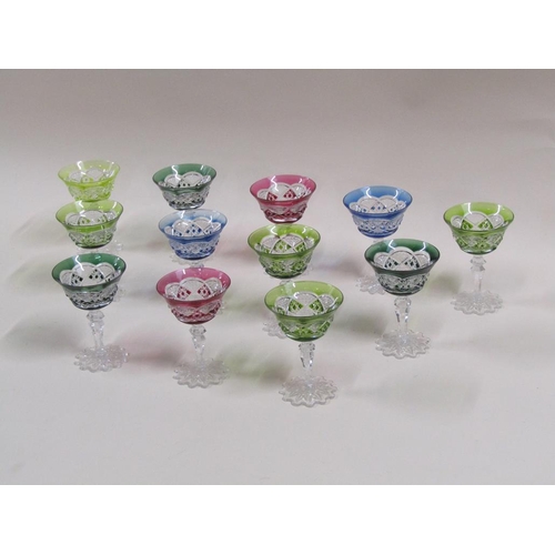 129 - A set of twelve Val St. Lambert Verrept harlequin cocktail glasses, each 12cm h.