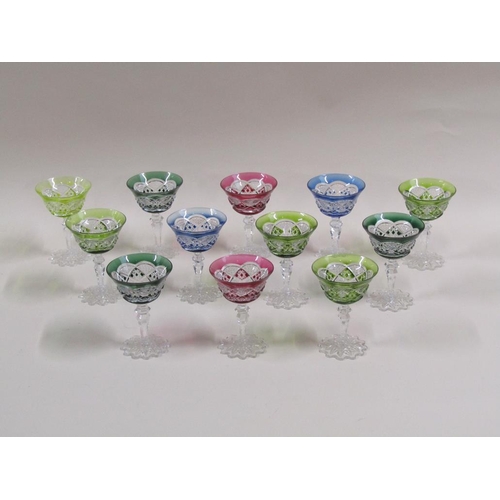 129 - A set of twelve Val St. Lambert Verrept harlequin cocktail glasses, each 12cm h.