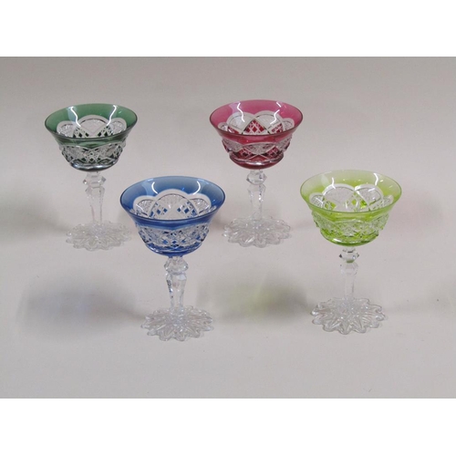 129 - A set of twelve Val St. Lambert Verrept harlequin cocktail glasses, each 12cm h.