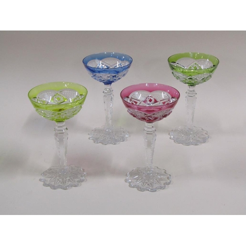 130 - A set of twelve Val St. Lambert Verrept harlequin champagne coupes, 17cm h.