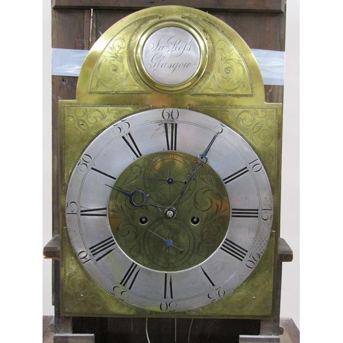 15 - A late 18c eight day longcase clock, the 36cm arched dial signed Jas. Ross, Glasgow and having silve... 