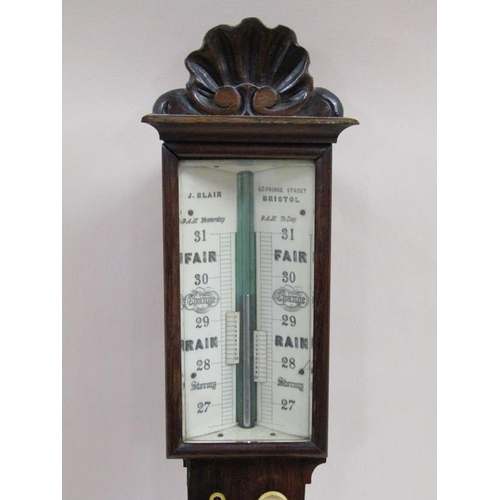 17 - A late 19c marine barometer and sympiesometer by J Blair of Bristol in rosewood case with carved sec... 