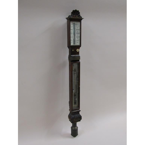 17 - A late 19c marine barometer and sympiesometer by J Blair of Bristol in rosewood case with carved sec... 