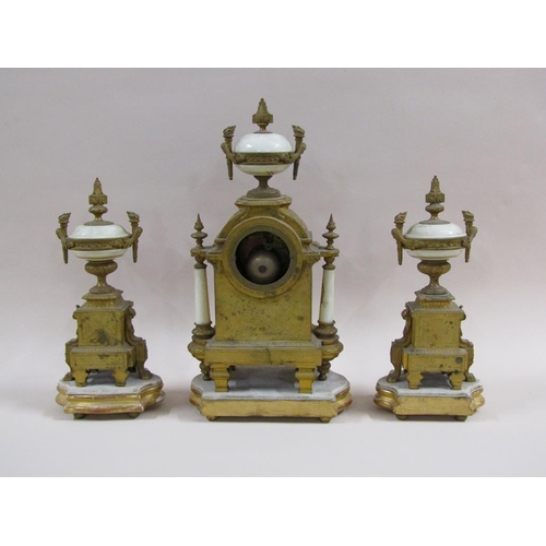 5 - A late 19c French garniture de cheminée comprising a central clock flanked by two urns.  The bodies ... 