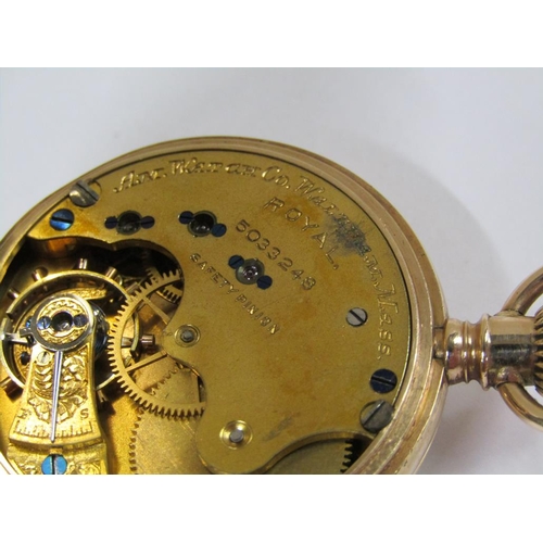 53 - An American Waltham Watch Co. 10ct gold cased pocket watch, 48g overall.