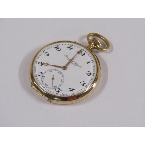 54 - An International Watch Co. Schafhausen pocket watch with a 14ct gold case.