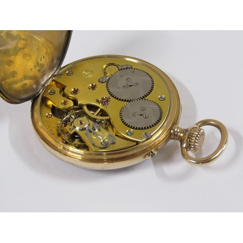 54 - An International Watch Co. Schafhausen pocket watch with a 14ct gold case.