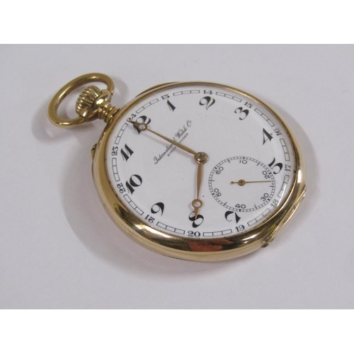 54 - An International Watch Co. Schafhausen pocket watch with a 14ct gold case.