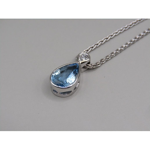 56 - A platinum aquamarine and diamond teardrop shaped cut bracelet and necklace with pendant, 18ct white... 