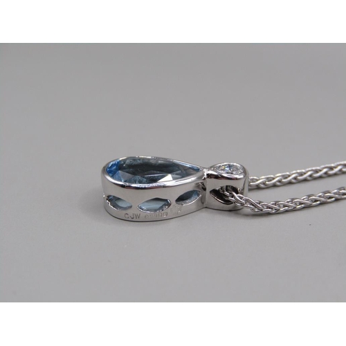 56 - A platinum aquamarine and diamond teardrop shaped cut bracelet and necklace with pendant, 18ct white... 