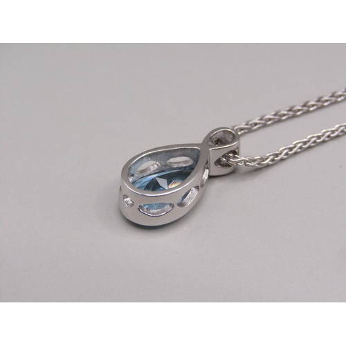 56 - A platinum aquamarine and diamond teardrop shaped cut bracelet and necklace with pendant, 18ct white... 