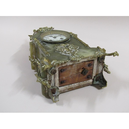 6 - A late 19c French mantel clock in green onyx case with cast gilt mounts.  The case has a rounded top... 