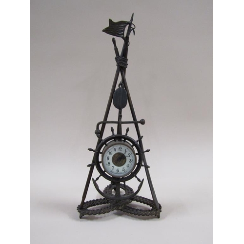 9 - A late 19c American novelty clock by Ansonia in the form of a small drum clock within a ships wheel ... 