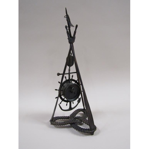 9 - A late 19c American novelty clock by Ansonia in the form of a small drum clock within a ships wheel ... 