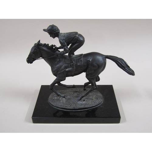 21 - A patinated bronzed horse and jockey figure group 'Champion Finish', inscribed by David Cornell 1985... 