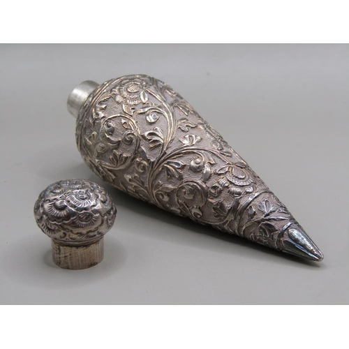 39 - A Continental silver perfume bottle of tapering baluster form with a lift off domed cover, the whole... 