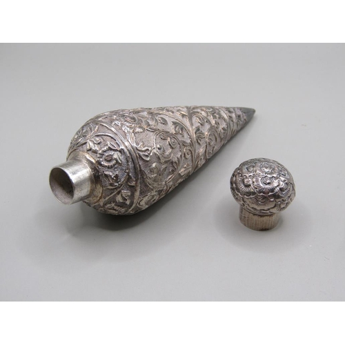 39 - A Continental silver perfume bottle of tapering baluster form with a lift off domed cover, the whole... 