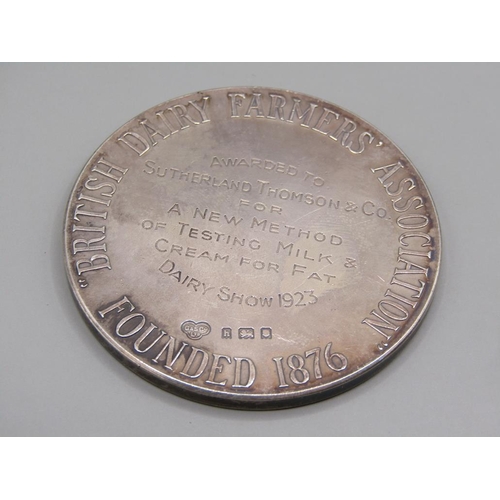 44 - A silver British dairy farmers association medal awarded to Sutherland Thomson & Co for a new method... 