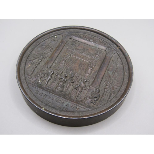 47 - A Victorian patinated bronze cast medal for Holborn Restaurant est. 1876, presented by the proprieto... 