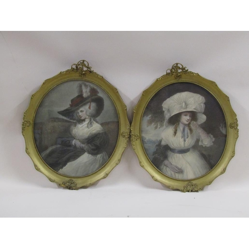 173 - A pair of Victorian coloured prints - Ladies of fashion wearing large hats, oval framed and glazed, ... 