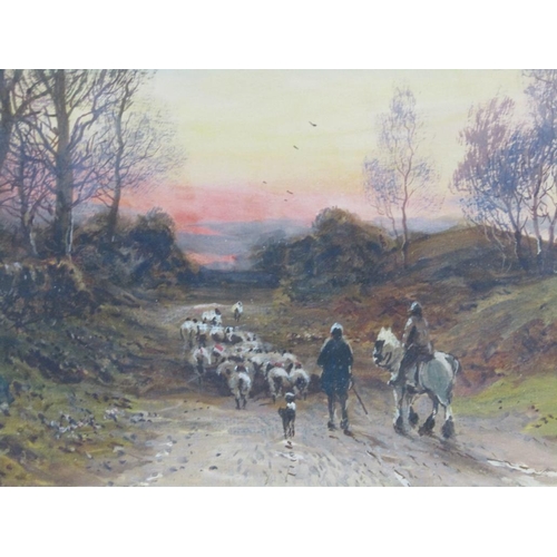 178 - W Manners - pair, Off to work at sunrise & Returning home with flock of sheep at sunset, signed wate... 