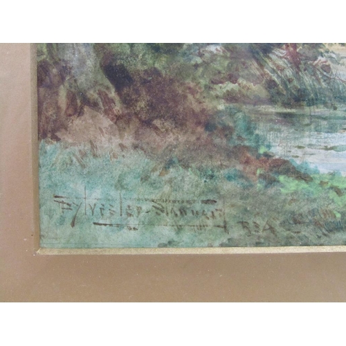 186 - Sylvester Stannard - River with meadow beyond and church, signed watercolour, framed and glazed, 25c... 