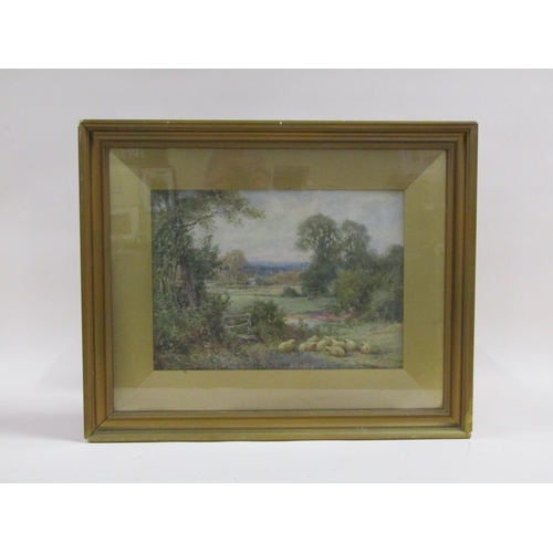 187 - Sylvester Stannard - In the meadows near Sharnbrook, signed watercolour, framed and glazed, 25cm x 3... 