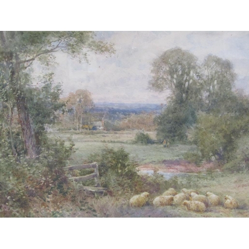 187 - Sylvester Stannard - In the meadows near Sharnbrook, signed watercolour, framed and glazed, 25cm x 3... 