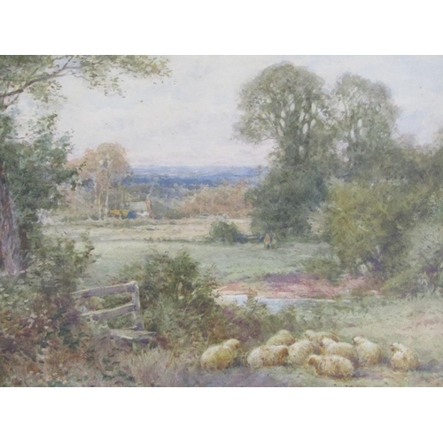 187 - Sylvester Stannard - In the meadows near Sharnbrook, signed watercolour, framed and glazed, 25cm x 3... 