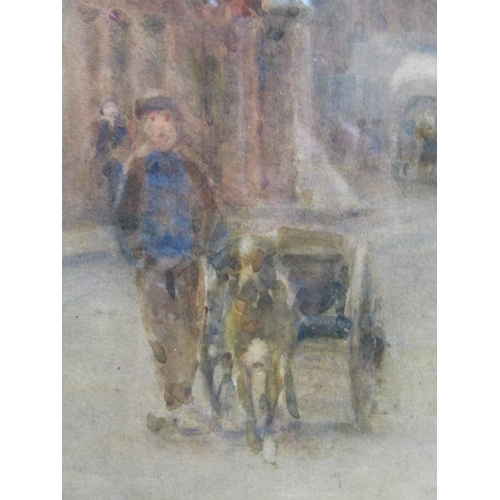 191 - Arthur G Bell - A street scene in Bruges, late 19c, signed watercolour, framed and glazed, 52cm x 35... 