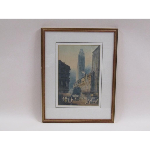 199 - S Prout c.1832 - Rouen, watercolour, information to reverse, framed and glazed, 27cm x 18cm.