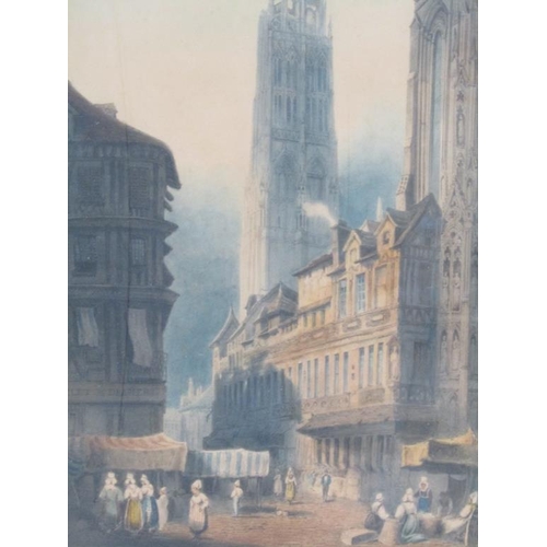 199 - S Prout c.1832 - Rouen, watercolour, information to reverse, framed and glazed, 27cm x 18cm.