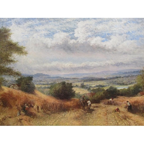 225 - Richard Elmore 1887 - Harvest time with a distant church and vale, signed and dated, oil on canvas, ... 