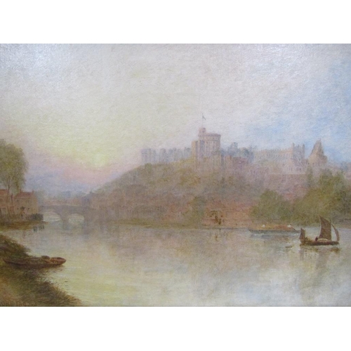 227 - Richard Elmore 1892 - Windsor Castle with River Thames in foreground, signed oil on canvas, framed 5... 