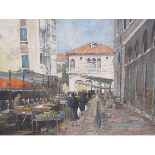 239 - Clive Madgwick 1989 - Realto Market, Venice, signed oil on canvas, framed, 30cm x 39cm.