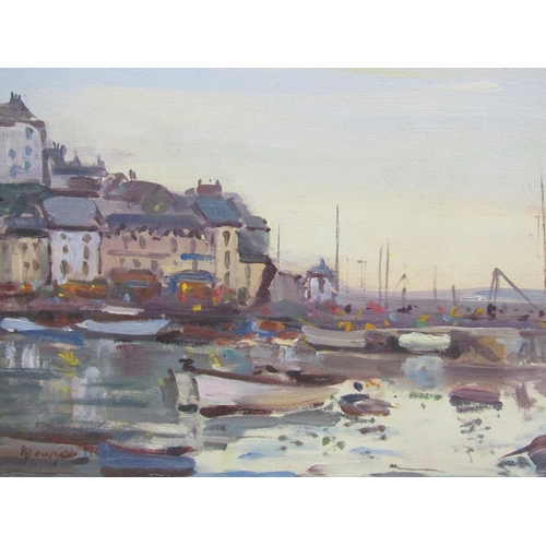 242 - Alan J Bowyer - Brixham Harbour, signed oil on board, framed, 30cm x 40cm.