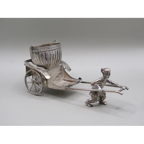 66 - A group of three late 19c/early 20c Chinese silver miniatures including two Sedan chairs and one lit... 