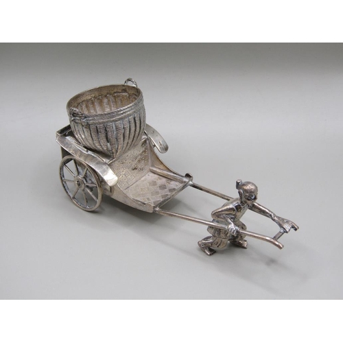 66 - A group of three late 19c/early 20c Chinese silver miniatures including two Sedan chairs and one lit... 