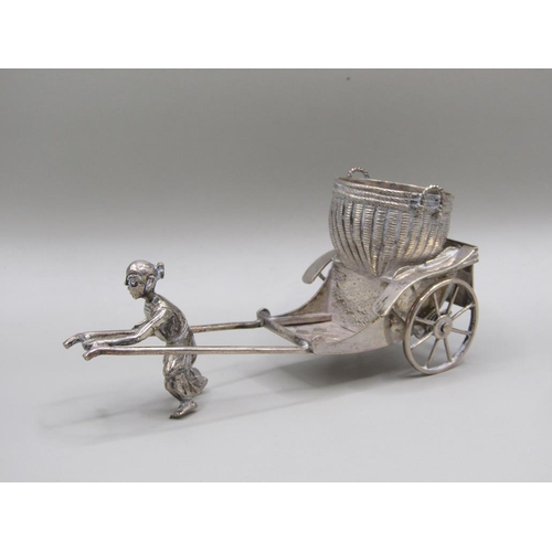 66 - A group of three late 19c/early 20c Chinese silver miniatures including two Sedan chairs and one lit... 