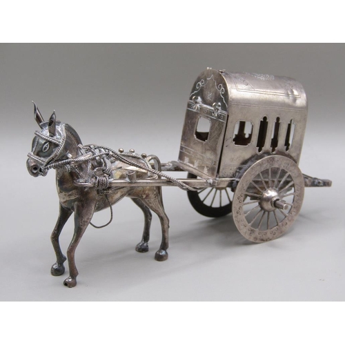 68 - A late 19c/early 20c Chinese silver marriage two wheeled  litter being pulled by a mule, makers mark... 