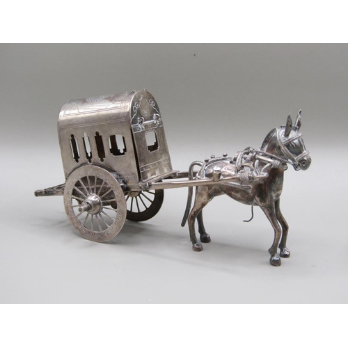 68 - A late 19c/early 20c Chinese silver marriage two wheeled  litter being pulled by a mule, makers mark... 