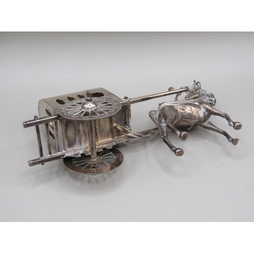 68 - A late 19c/early 20c Chinese silver marriage two wheeled  litter being pulled by a mule, makers mark... 